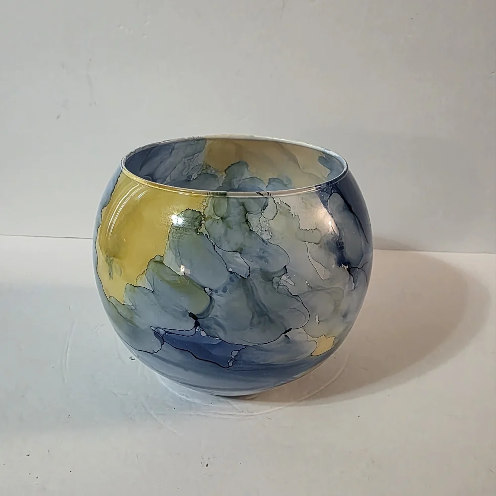 Reverse Painted Rose Bowl Candy Dish